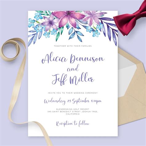 blue and purple wedding invitations